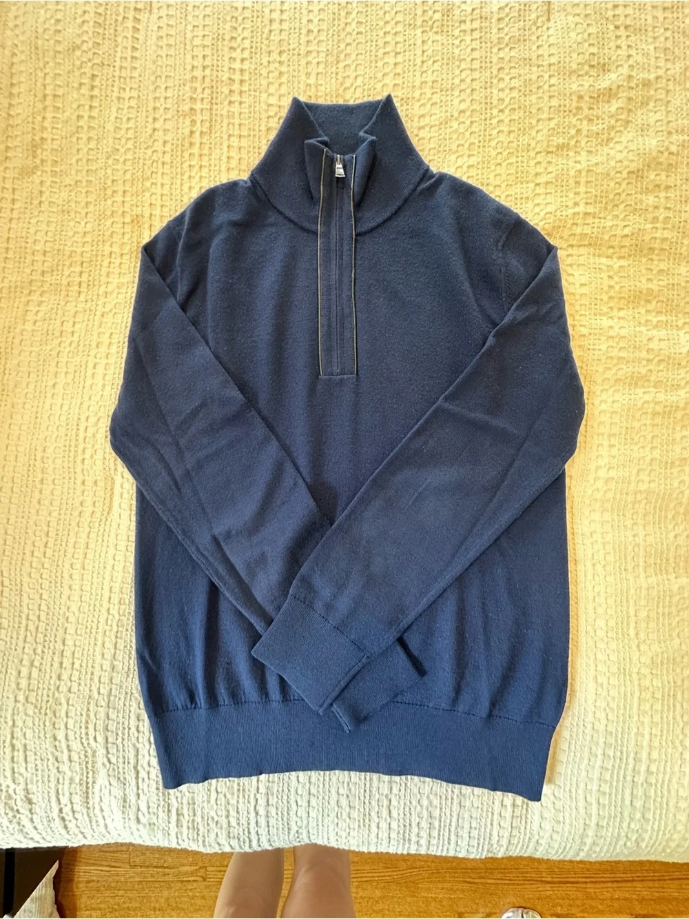 Men’s Banana Republic Quarter Zip Sweater Merino Wool Blend Blue Size M
